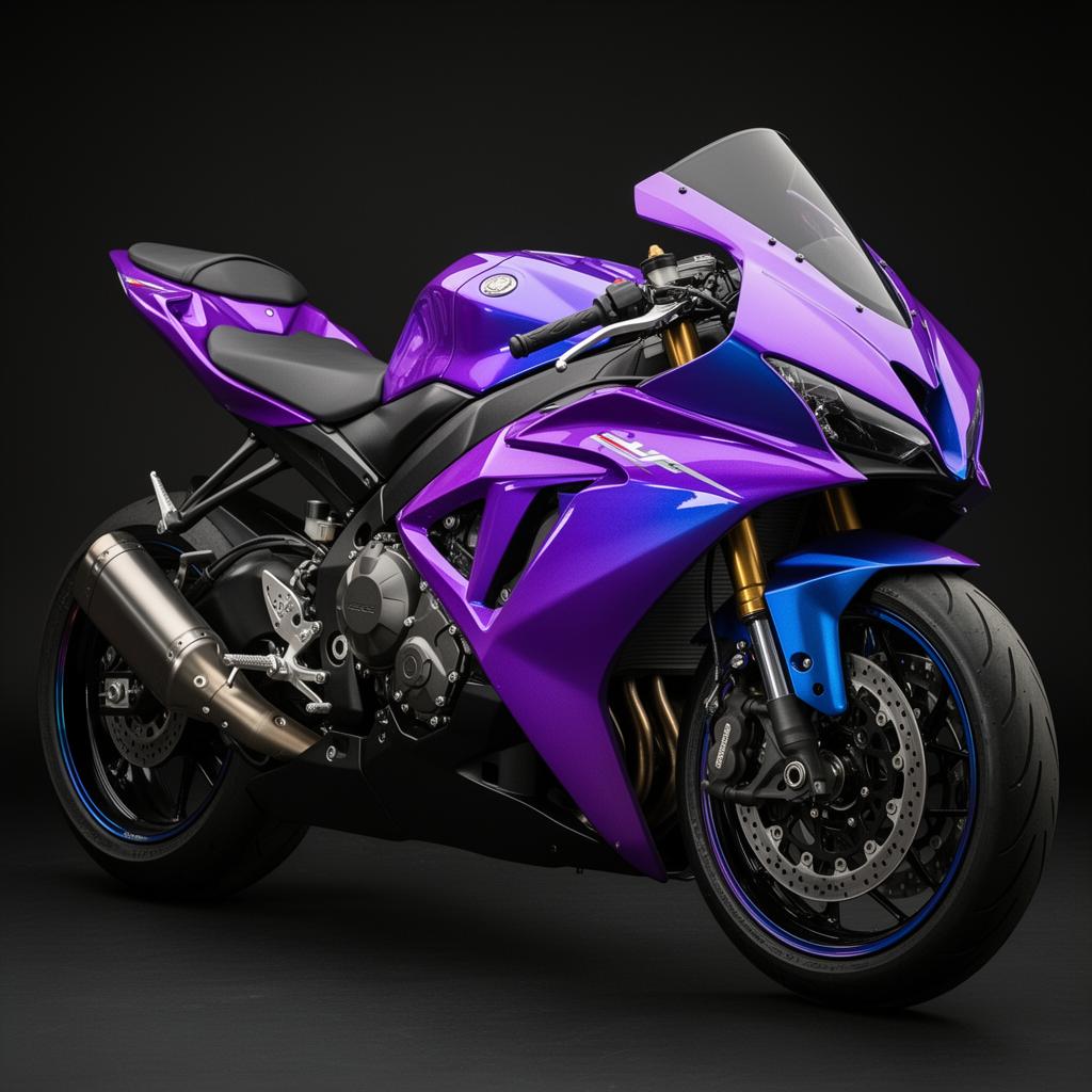 Sport motorcycle wrapped in color-shift purple vinyl